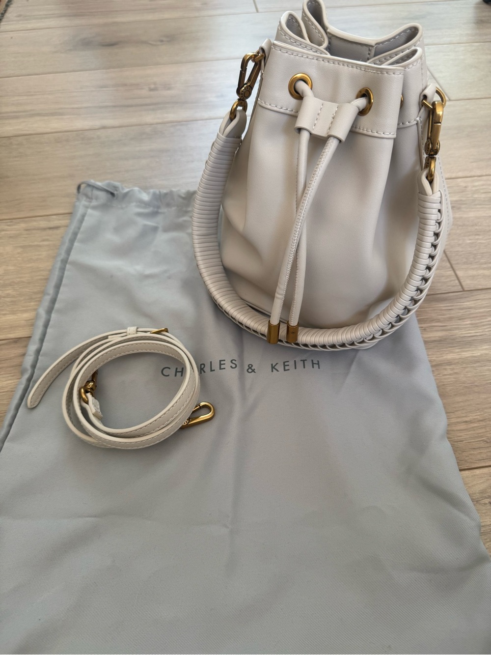 Charles & Keith Cream Drawstring Bucket Bag